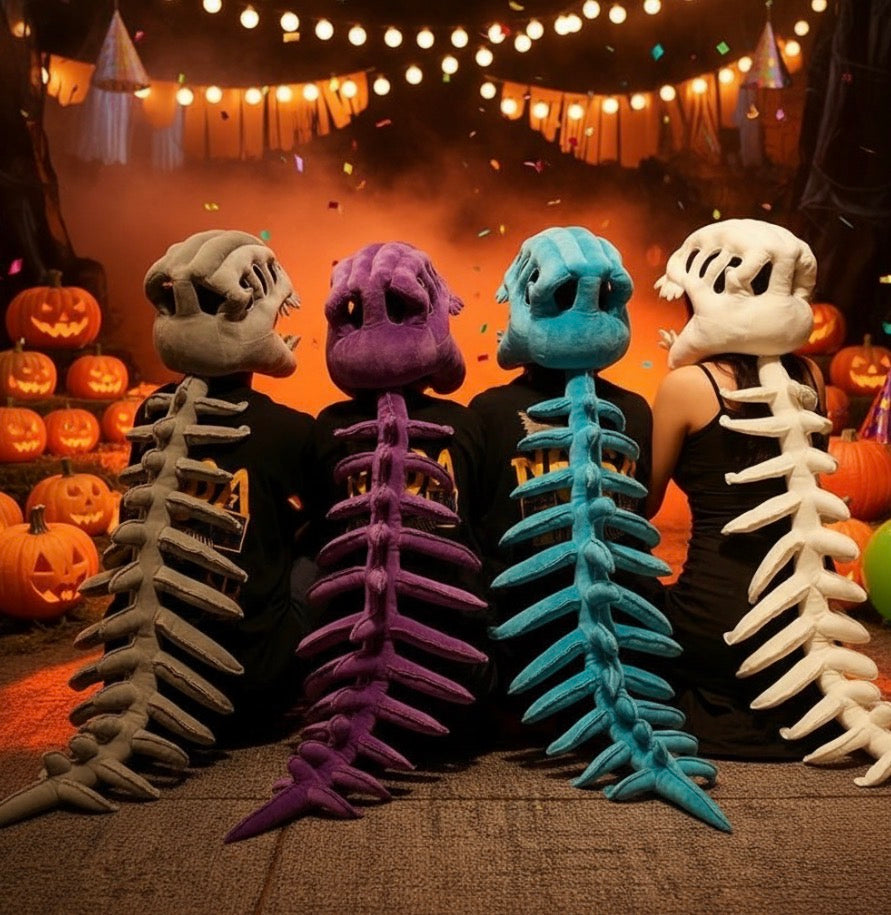 Dinosaur Skeleton Headgear Pillow - Discover Fun and Interactive Comfort in 4 Vibrant Colors Perfect for Parties and Relaxation!