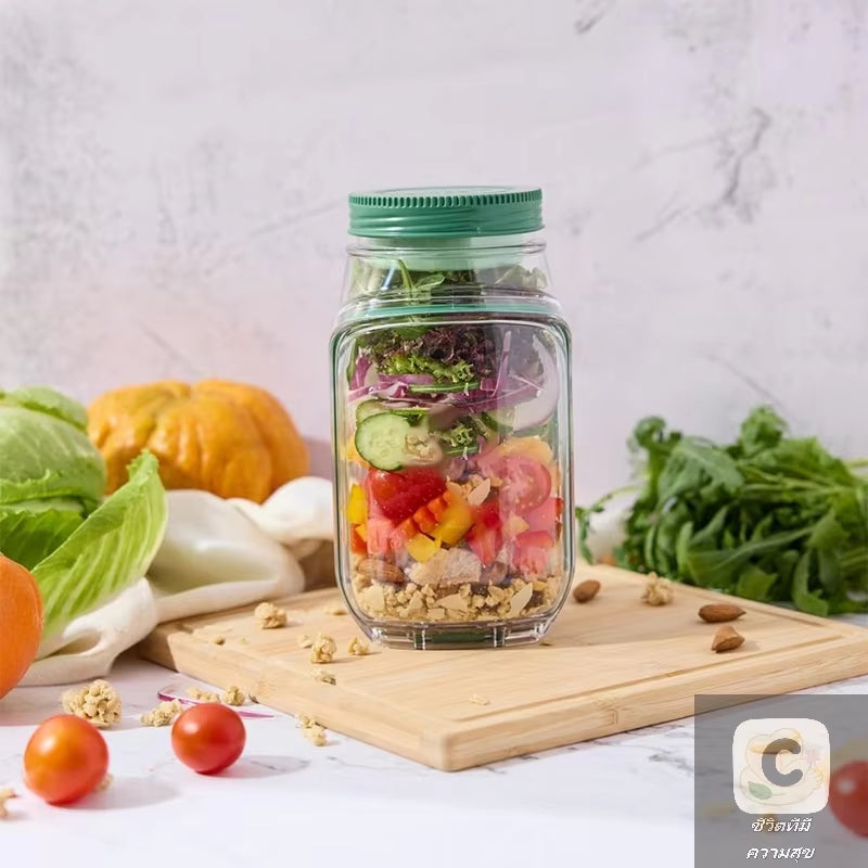 HUA Leakproof Breakfast Container - Keep Fruits and Salads Fresh with Reusable Plastic Crisper Jars