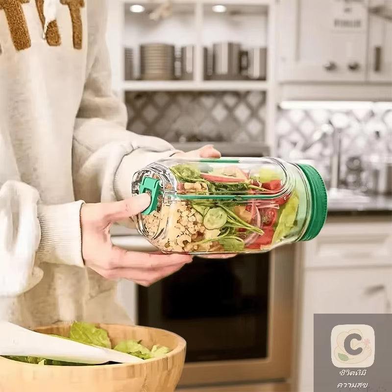 HUA Leakproof Breakfast Container - Keep Fruits and Salads Fresh with Reusable Plastic Crisper Jars