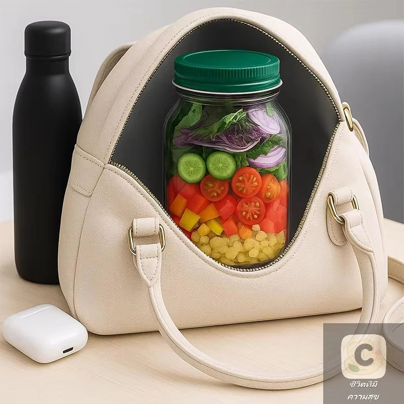 HUA Leakproof Breakfast Container - Keep Fruits and Salads Fresh with Reusable Plastic Crisper Jars